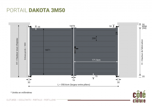 Portail Aluminium Dakota H 1m78 - P 3m50