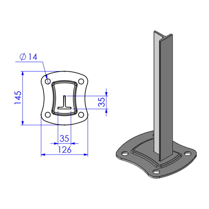 Platine pour Pose de Cloture avec poteaux a encoches Cote Cloture