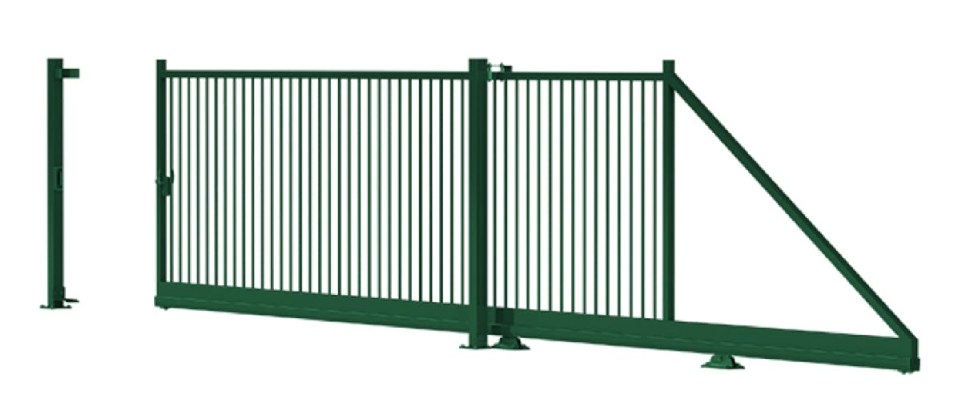 Portail coulissant autoportant industriel motorisé Vert ouverture