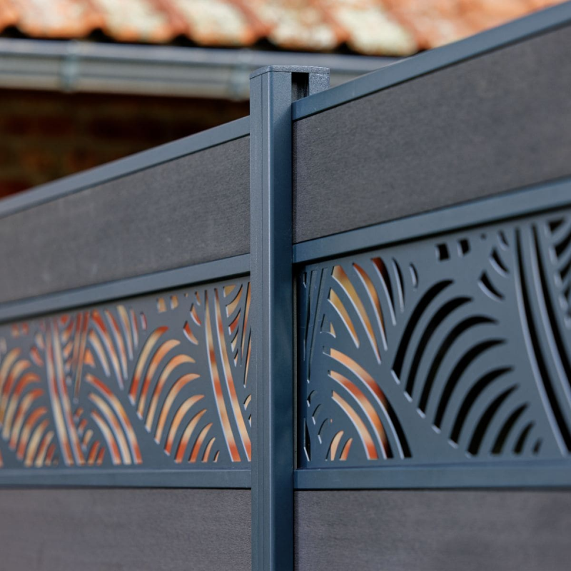 clôture composite avec lame déco gris 7016