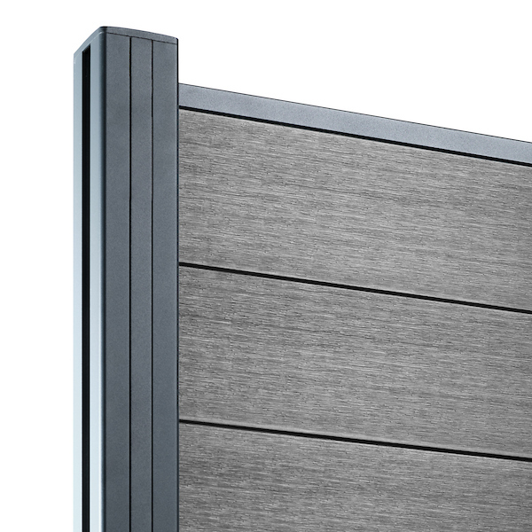 Clôture composite PROTEK finition graphite avec poteau anthracite